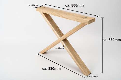 Set: Solid Hardwood Oak rustic Kitchen Table with bench and X narrow table and bench legs 40mm natural oiled